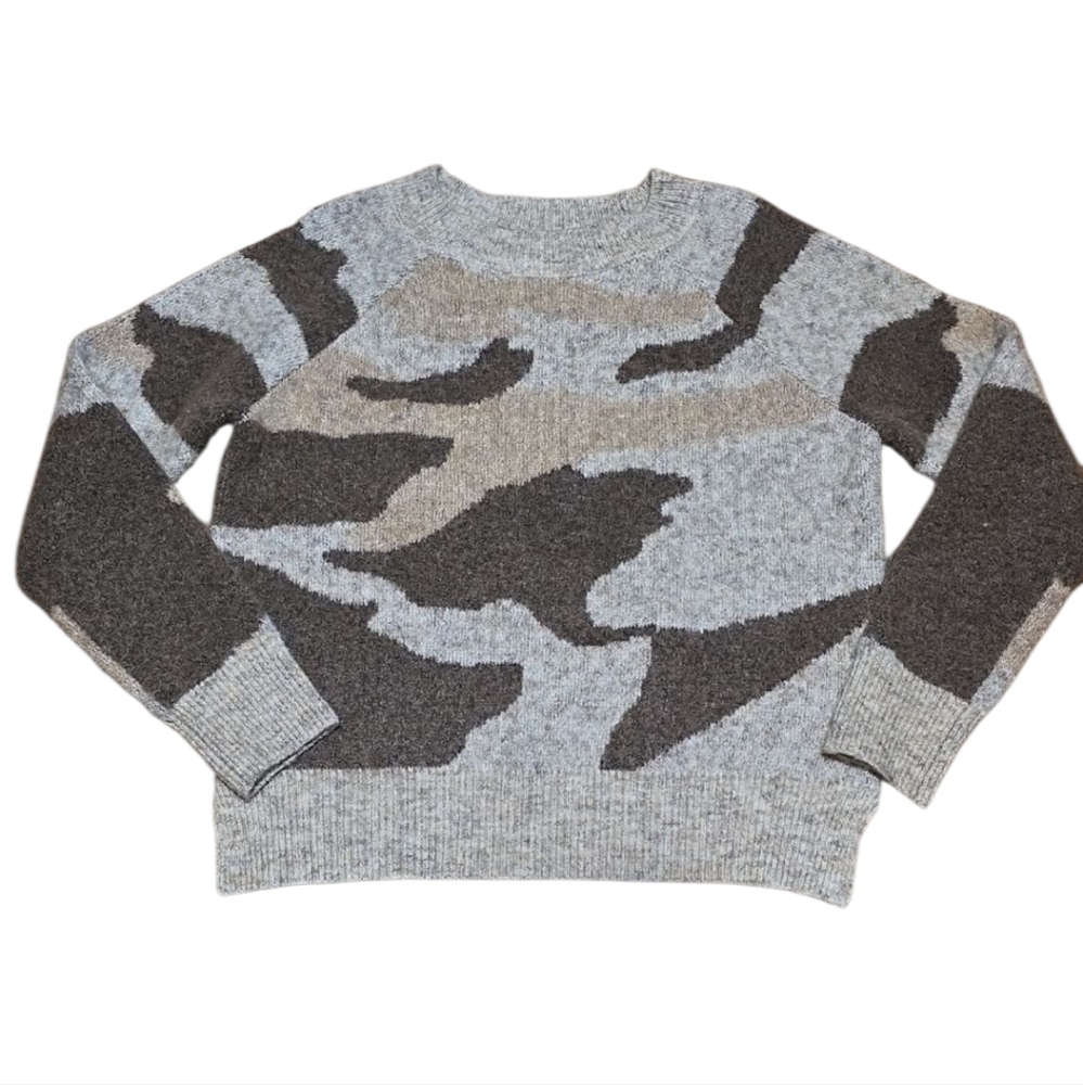 DNA Couture Gray and Brown Camouflage Crew Neck Sweater